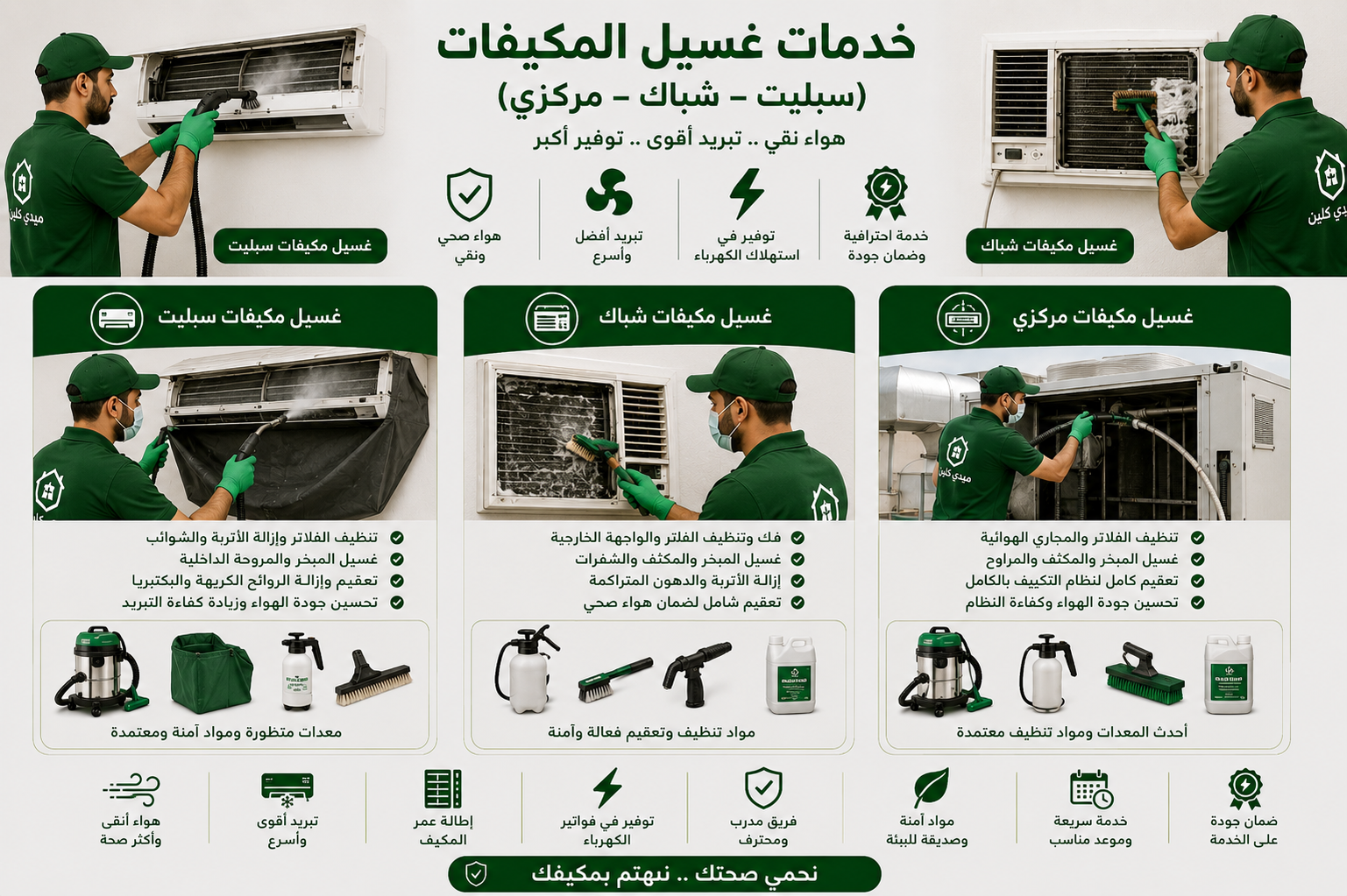 غسيل المكيفات (سبليت – شباك – مركزي)